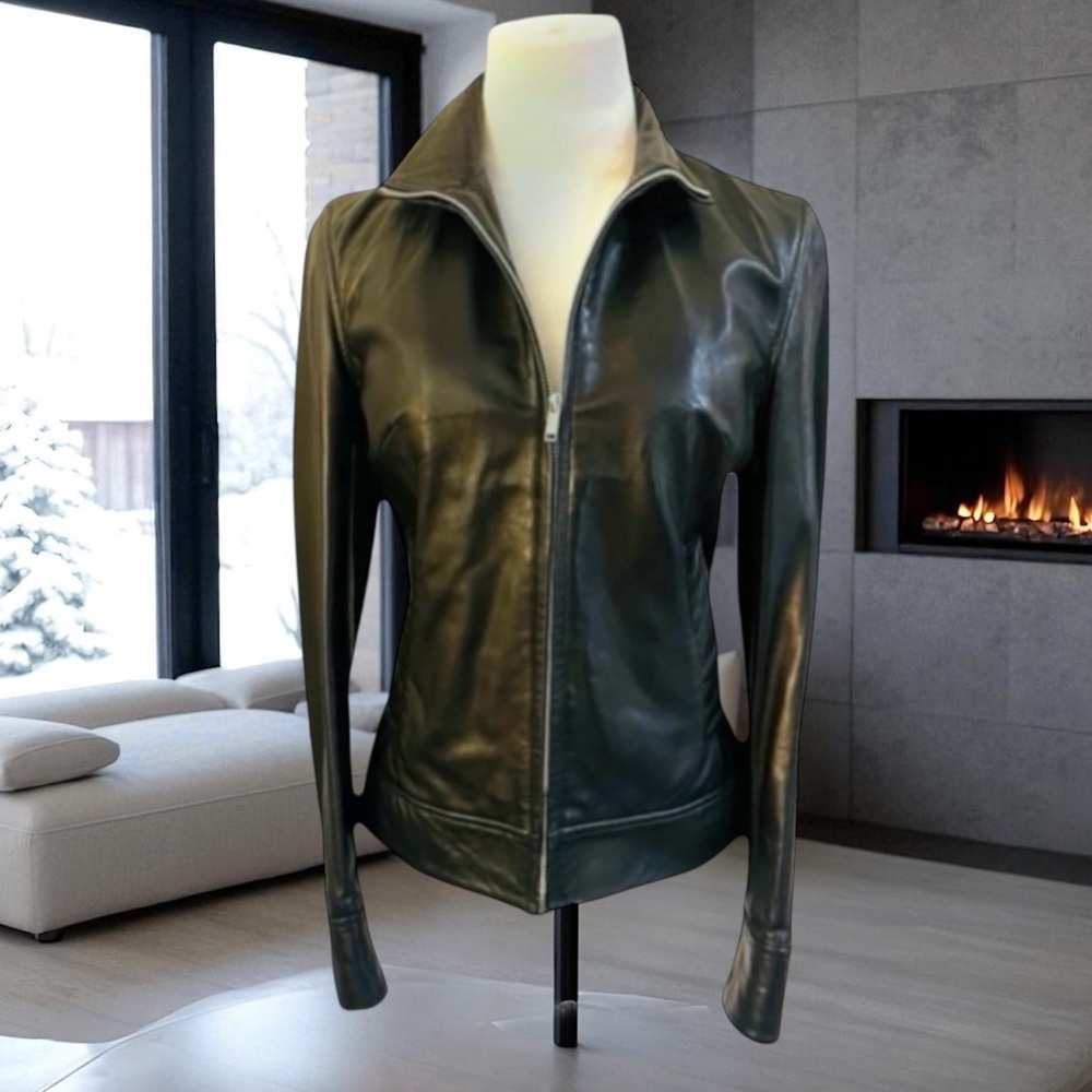 VTG BANANA REPUBLIC BLACK LEATHER MOTO JACKET SIZE MEDIUM